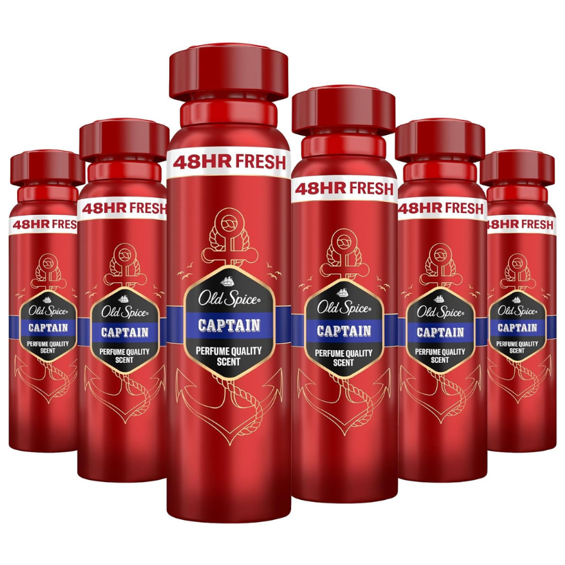  Old Spice Captain Deodorant Body Spray For Men 6 x 150ml